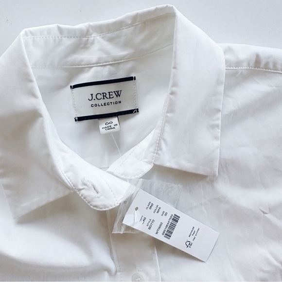 J.Crew Feather Trim Cotton Poplin Button Up Shirt With Collar White - Picture 14 of 16